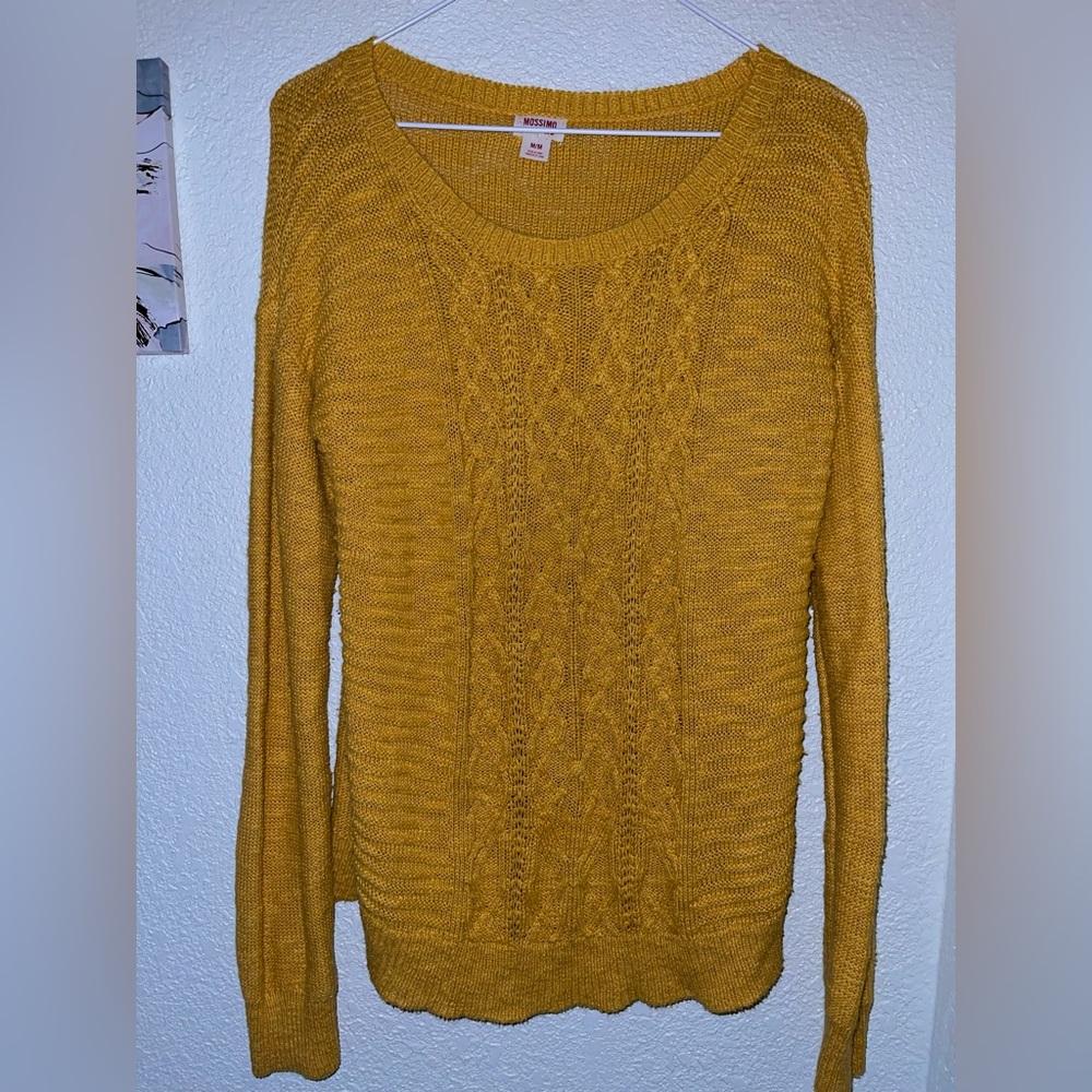 MOSSIMO SUPPLY CO. Mustard Yellow Cable Knit Crew Neck Sweater EUC